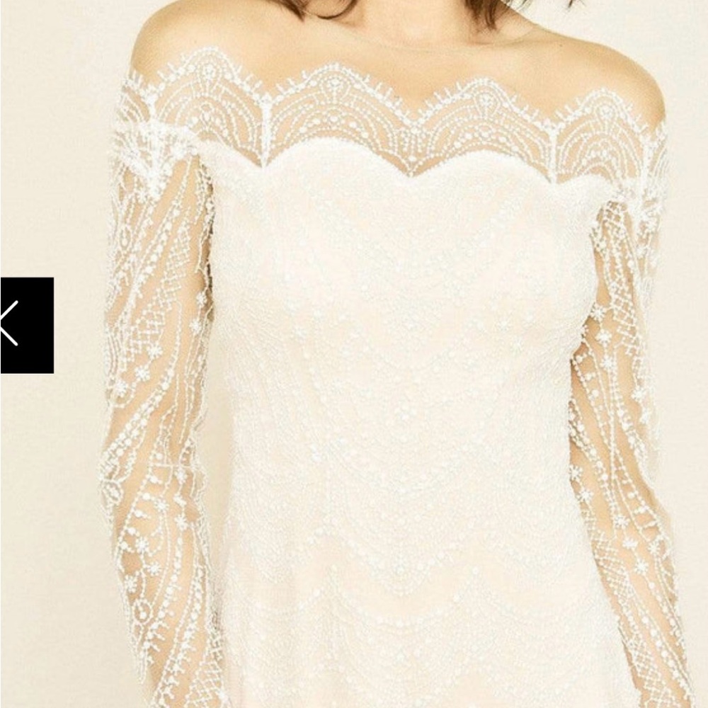 Wedding GownTadashi Shoji Off-Shoulder Cream Lace Dress Brand New